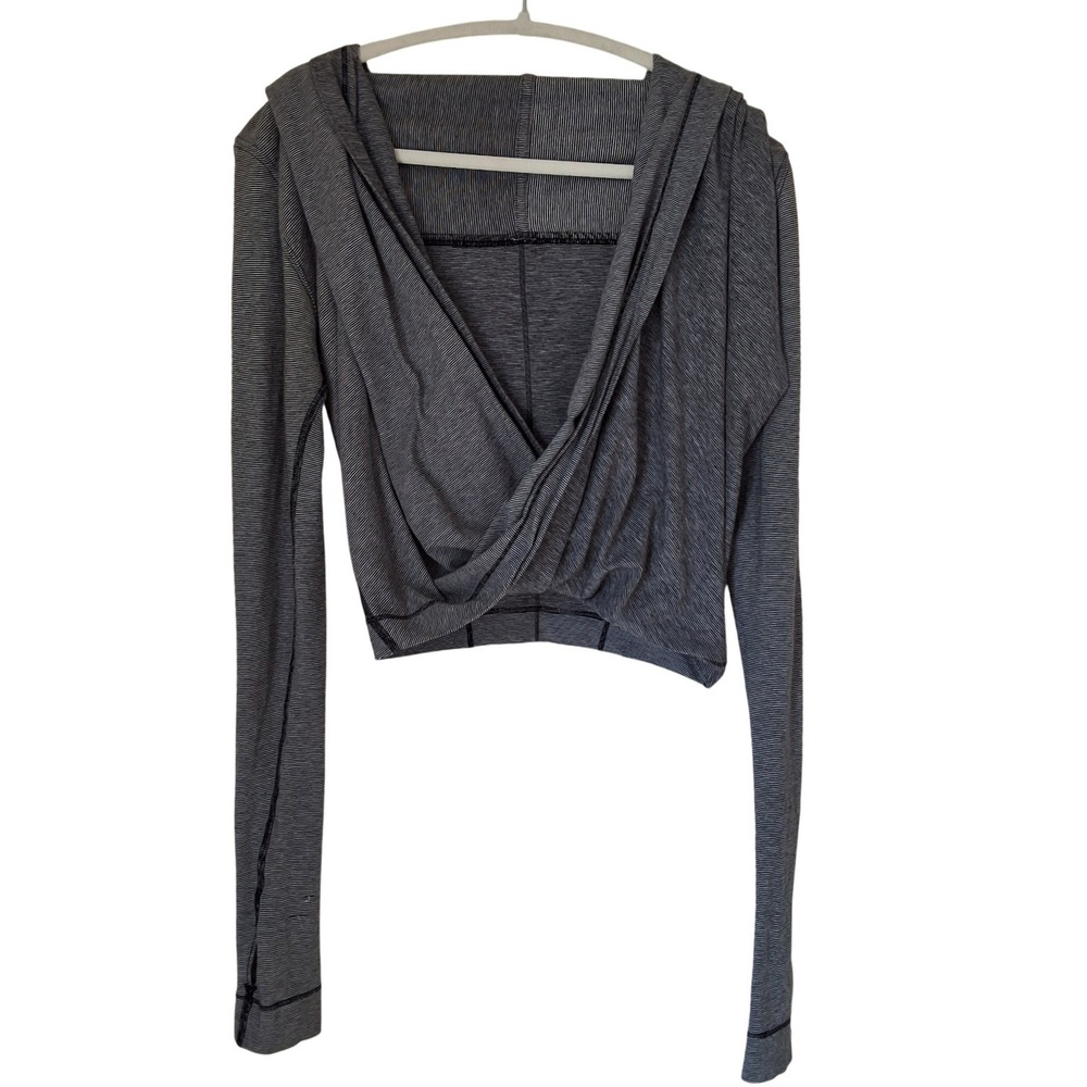 Lululemon Iconic Striped Hooded Wrap Top Long Sleeve Cropped Surplice 4-6